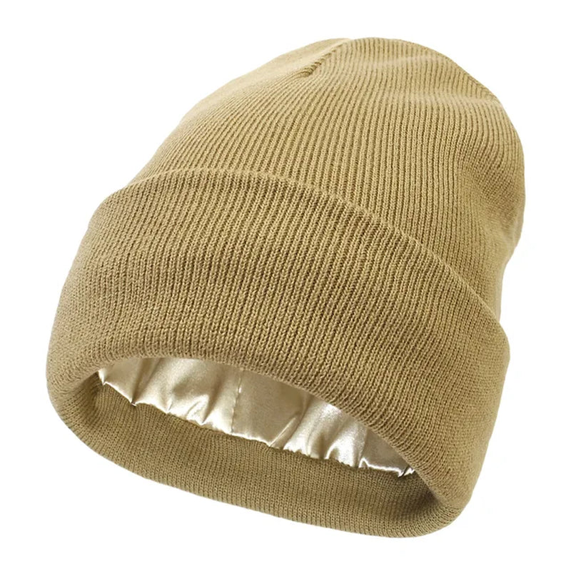 Winter Hat for Women Silk Satin Lined Beanies Chunky Caps Men Warm Fashion Women Bonnet Skullies Caps Male Female Balaclava Hats